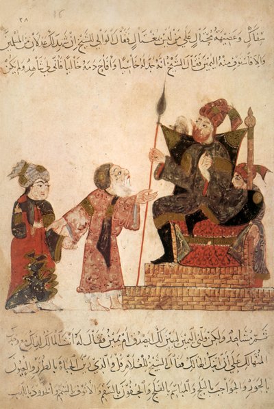 Abu Zayd ante el gobernador Rabat, de Al Maqamat por Al Hariri, c.1240 de Yahya ibn Mahmud Al Wasiti